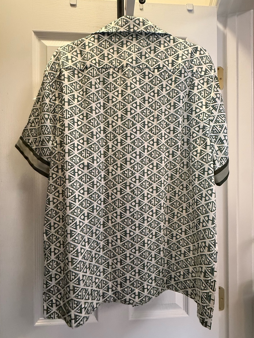 Reiss Men's Short-Sleeve Geometric Print Shirt in White and Green